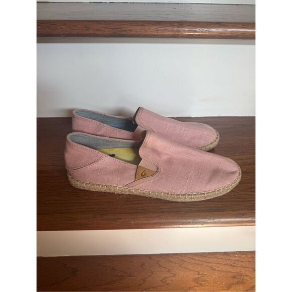 Olukai Kaula Pa'a Kapa Women Sz 9 Pink Espadrilles Linen Slip-On Shoes Loafers - Picture 3 of 6